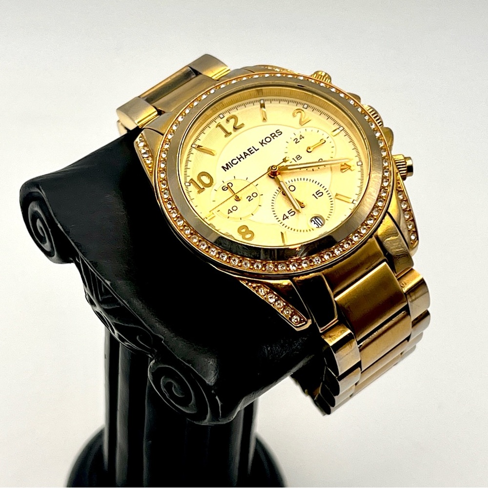 Michael Kors Blair Glitz Womens Watch MK5166 Gold Crystal Bezel 6" New Battery - Picture 12 of 13
